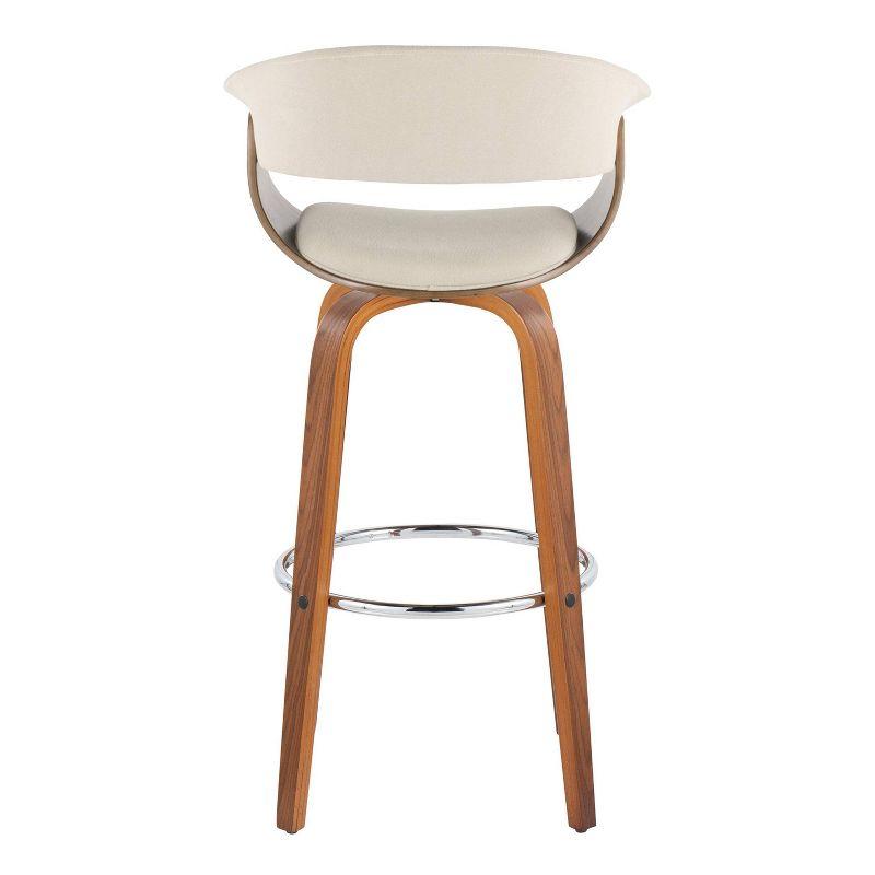 LumiSource Set of 2 Vintage Modern Barstools Walnut/Chrome/Cream: Upholstered Swivel Chairs with Footrest