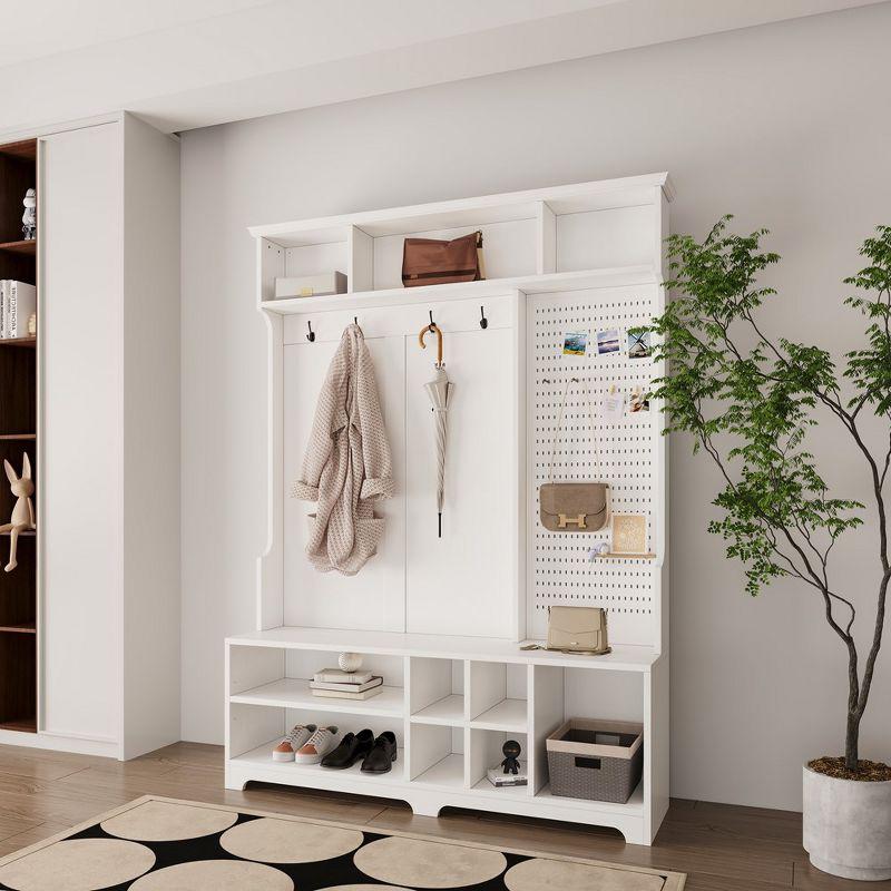 Hall Tree with Shoe Bench, Coat Rack ,Shoe Storage ,Storage Shelves and Pegboard