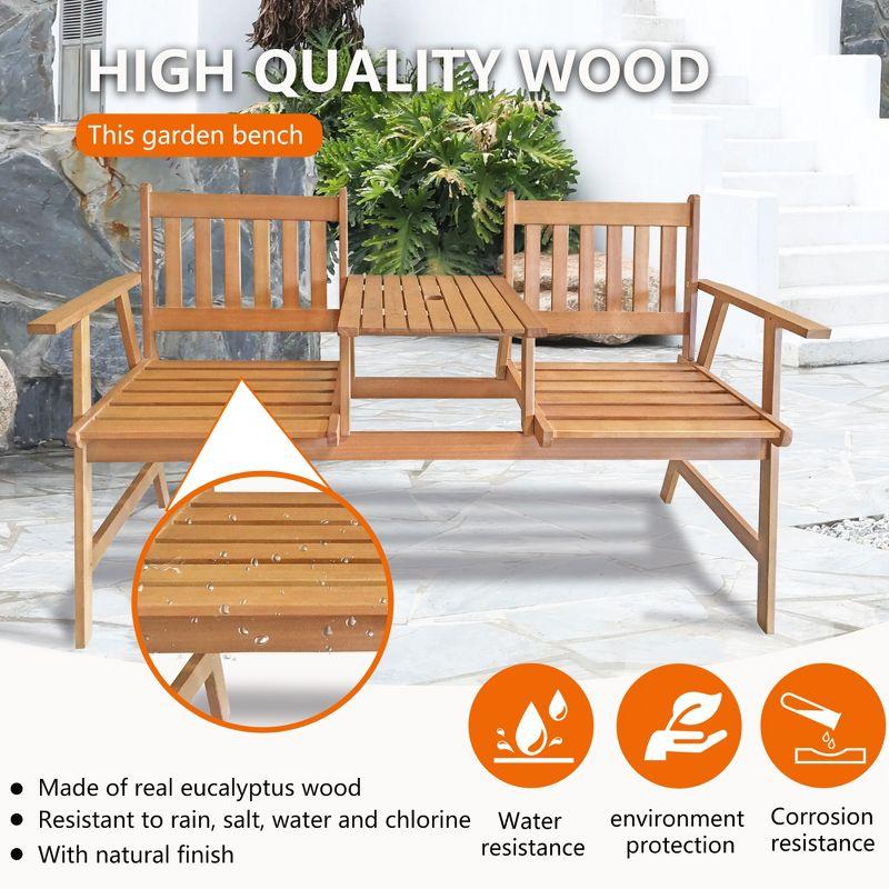 FDW Patio Bench Wood Garden Bench Park Bench Acacia Wood with Table for Pool Beach Backyard Balcony Porch Deck Garden Wooden Furniture(Nature)