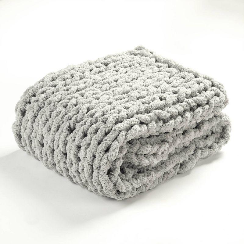 Light Gray Chunky Knitted Hygge Throw Blanket 18" x 13"