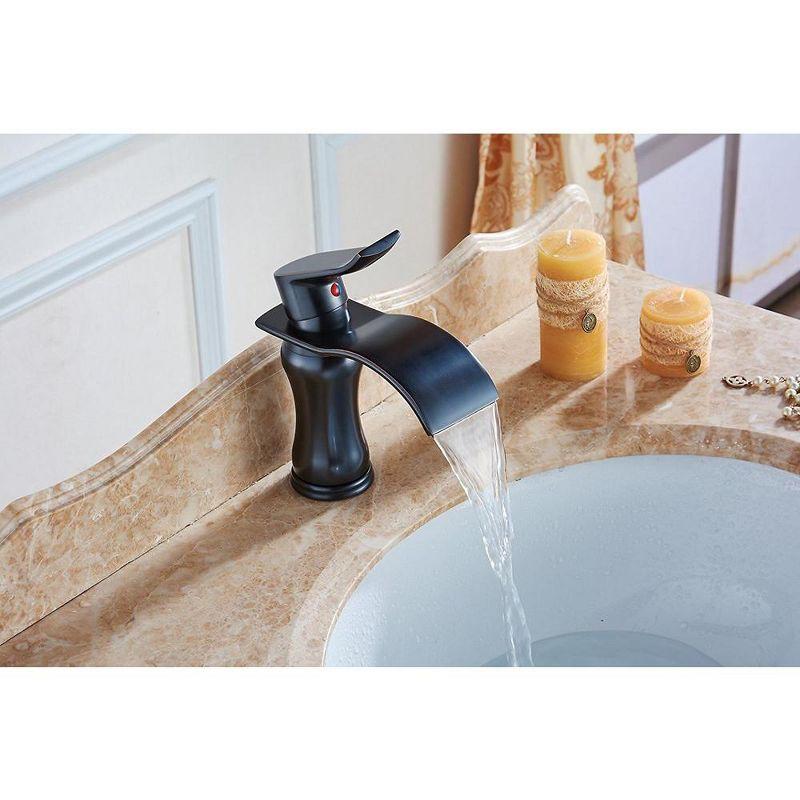 BWE Waterfall Single Hole Single-Handle Low-Arc Bathroom Faucet With Pop-up Drain Assembly