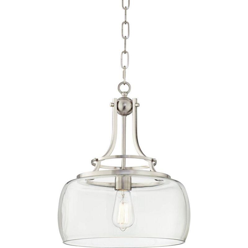 Franklin Iron Works Charleston Brushed Nickel Pendant Light 13 1/2" Wide Modern LED Clear Glass for Dining Room Kitchen Island