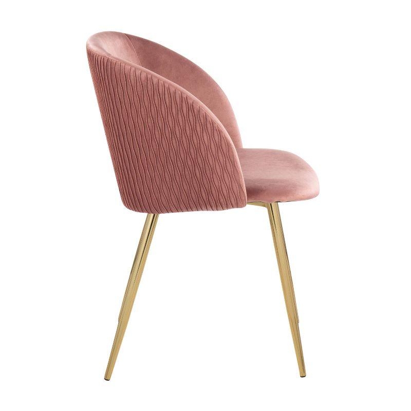 Fran Pleated Velvet Waves Upholstered Dining Chair Set - Pink