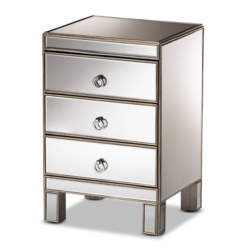 Ewan Silver Mirrored 3-Drawer Nightstand