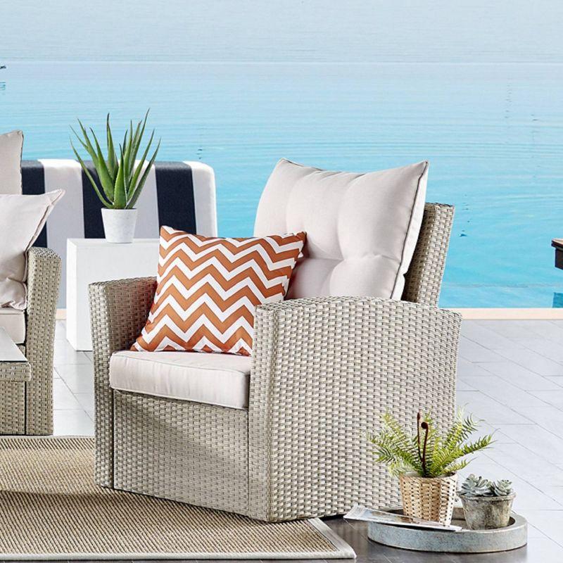 All-Weather Wicker Canaan Outdoor Armchair with Cushions Brown - Alaterre Furniture: Patio Accent Chair, Weather-Resistant