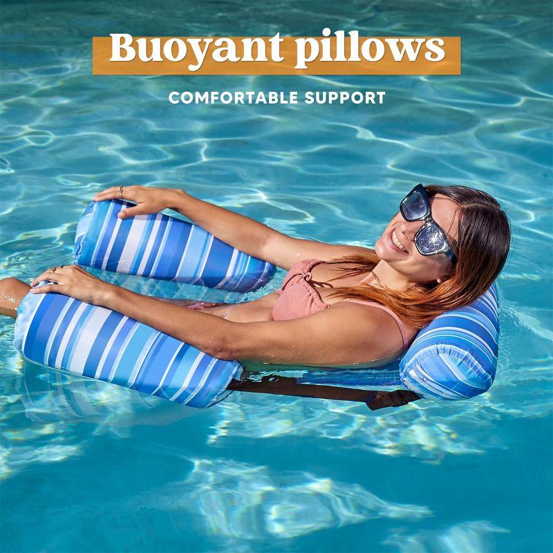 Joyfy 2 Packs Inflatable Pool Chairs,  Inflatable Lounge Pool Float, Stripe Hammock Chair for Adult Summer Party Water Beach Fun - Green, Blue