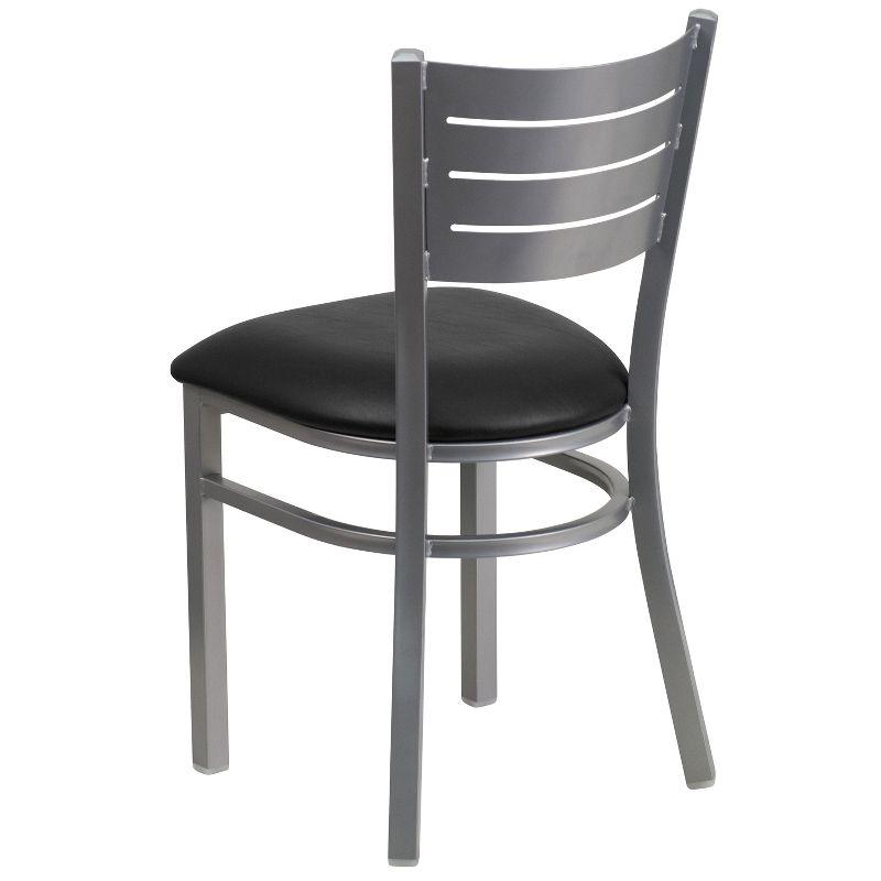 Elevated Slat Back Silver Steel Side Chair with Black Vinyl Seat