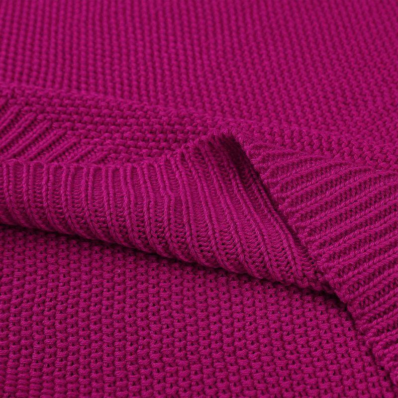 PiccoCasa Sofa Couch Solid Lightweight Cotton Knit Soft Throw Blanket Fuchsia Throw (50" * 60")