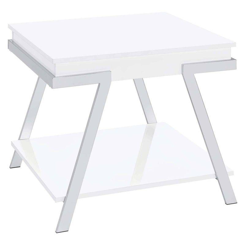 Coaster Marcia Modern Wood Rectangular End Table White High Gloss/Chrome