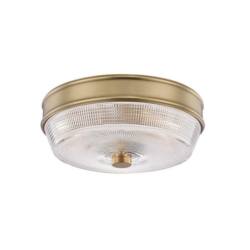 Aged Brass and Clear Glass 2-Light Flush Mount