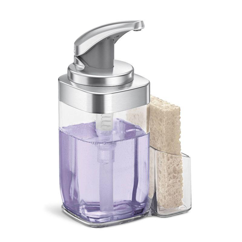 Brushed Nickel Square Push Pump Soap Dispenser with Sponge Caddy