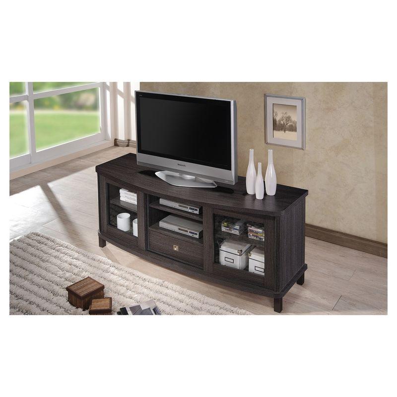 Walda Wood Cabinet with 2 Sliding Doors and 1 Drawer TV Stand for TVs up to 60" Dark Brown/Gray - Baxton Studio