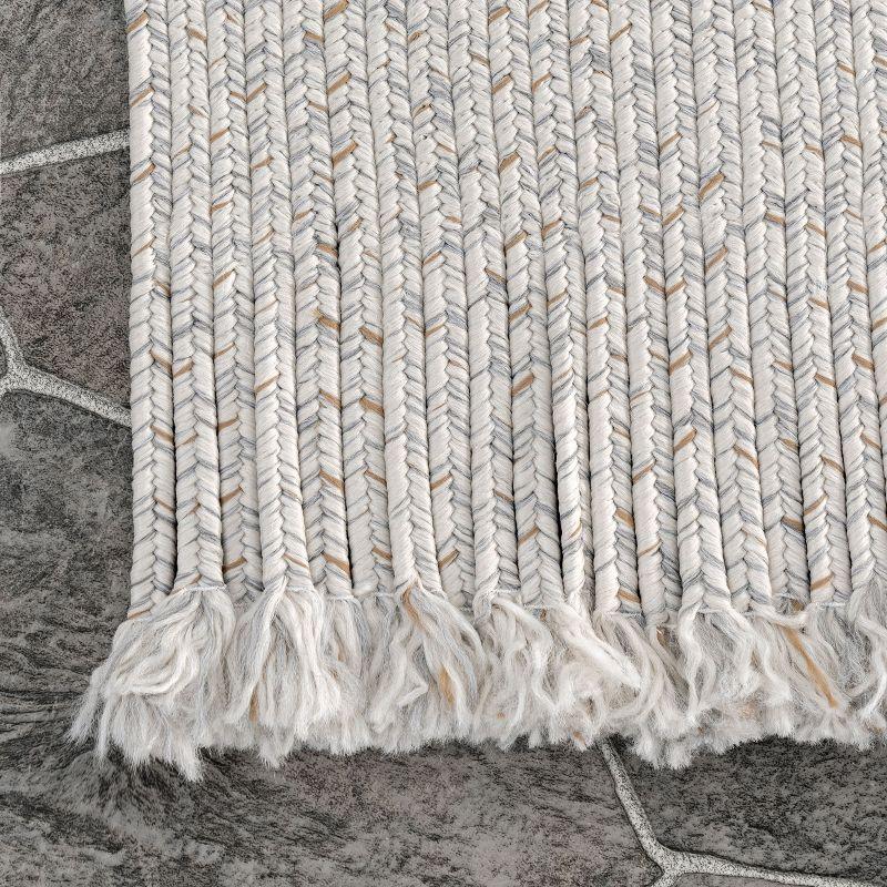 Ivory Braided Square Synthetic Indoor/Outdoor Rug