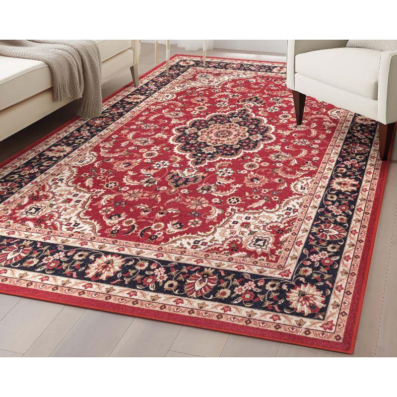 Kings Court Oriental Red Non-Skid Easy to Clean Kid & Pet Friendly Area Rug