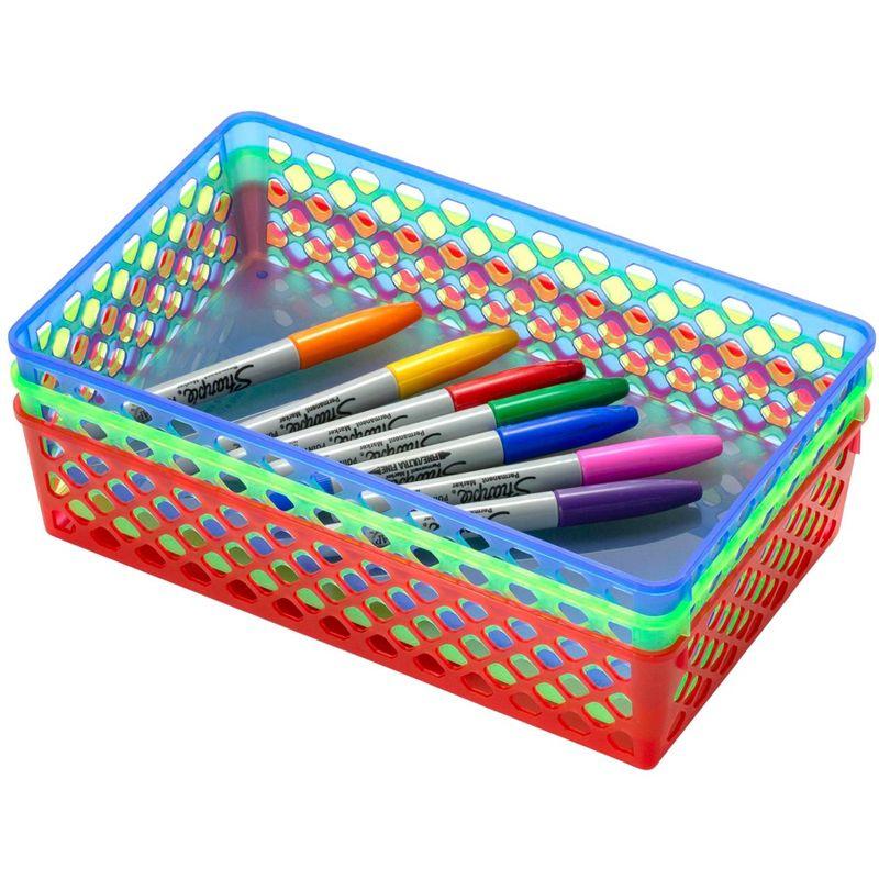 Achieva Large Supply Baskets, 10-3/8 x 6-1/8 x 2-3/8 Inches, Assorted, Set of 3