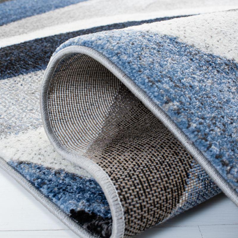 Gray and Blue Mid-Century Modern Runner Rug