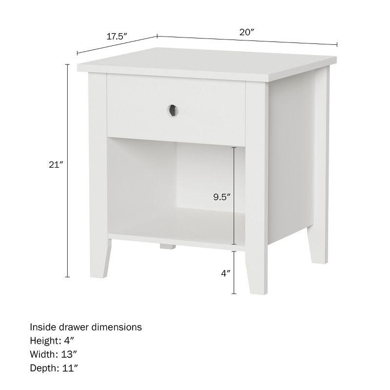 Hastings Home End Table Nightstand With Drawer for Living Room or Bedroom - White