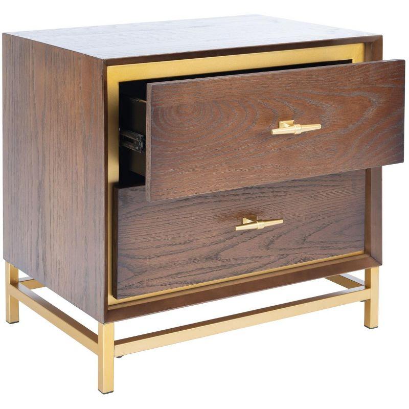 Fenno 2 Drawer Nightstand - NST6401 - Walnut/Brass - Safavieh