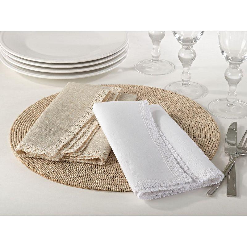 White Lace Border Polyester Dinner Napkins, Set of 12