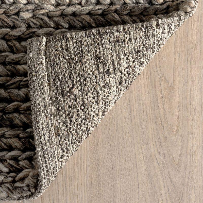 Light Grey Braided Wool and Cotton Area Rug