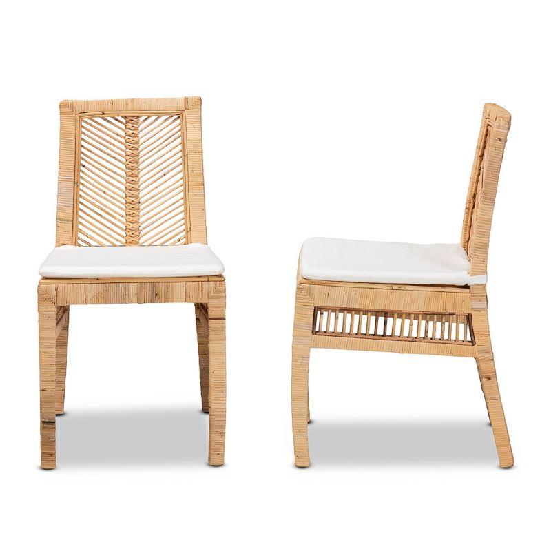 2pc Suci Rattan and Wood Dining Chair Set Natural/Brown - bali & pari: Mahogany Frame, Bohemian Style, Cushioned Seat