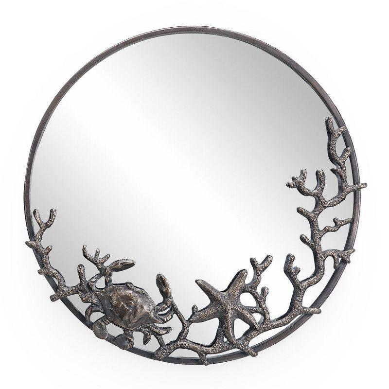 SPI Home Starfish and Crab Wall Mirror – 22" Round Cast Iron Frame with Coastal Marine Design, Rustic Bronze Sea Life Decor