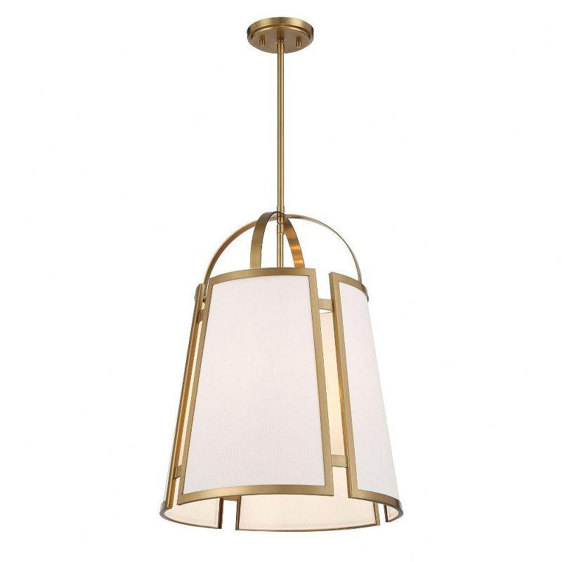 Warm Brass 4-Light Pendant with White Linen Shade