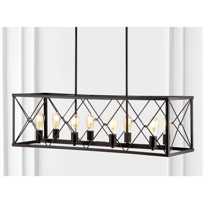 JONATHAN Y Galax 39" 8-Light Adjustable Iron Farmhouse Industrial LED Dimmable Pendant, Oil Rubbed Bronze