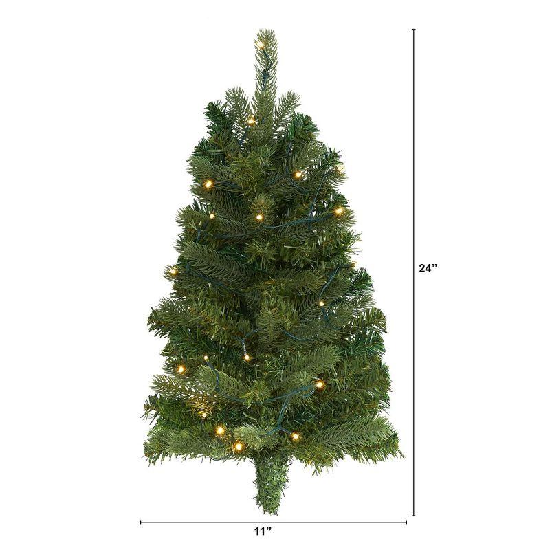 Nearly Natural 2-ft Flat Back Wall Hanging Artificial Christmas Tree with 20 Clear LED Lights