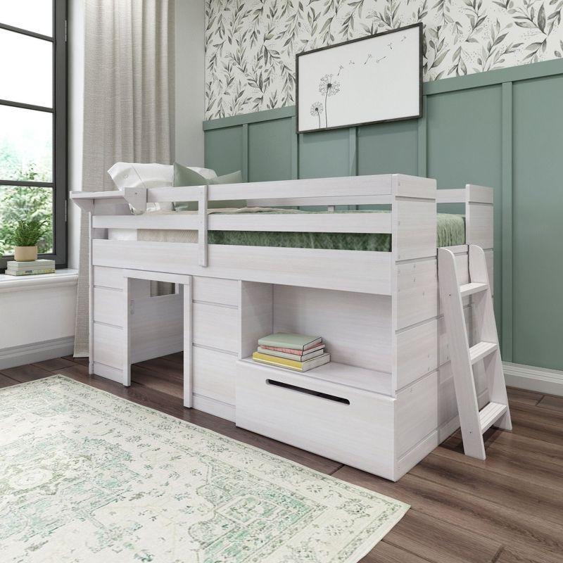 Max & Lily  Modern Farmhouse Low Loft Bed with Storage Drawer, Solid Wood Bed for Kids