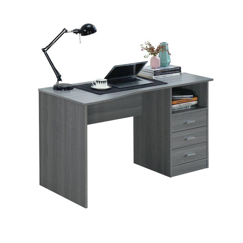 Elegant Gray Wood Computer Desk with Storage Drawers