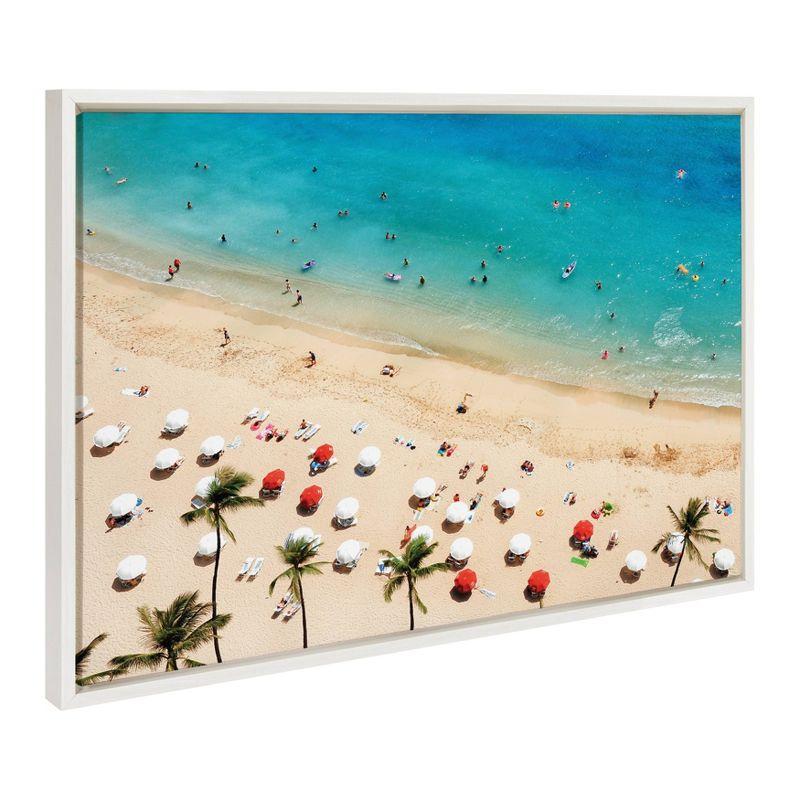 DesignOvation 23" x 33" Sylvie Tropical Beach Framed Canvas by Simon Te White : Modern Ocean Wall Art, Aerial View Print