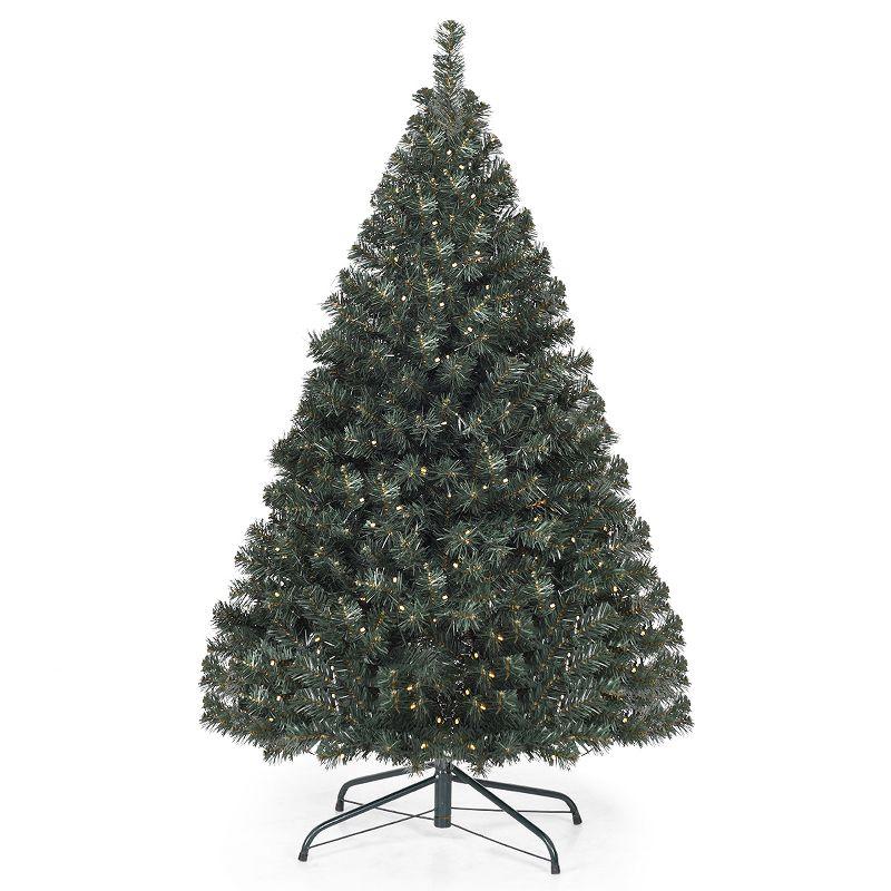 Tangkula 4.5'PVC Pre-lit Artificial Christmas Tree Hinged Tips w/200 LED Light