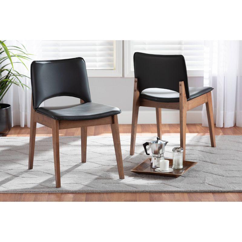 2pc Afton Faux Leather Upholstered and Wood Dining Chair Set Black/Walnut Brown - Baxton Studio