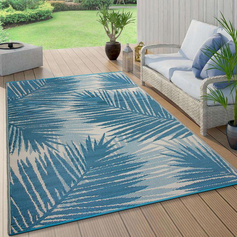 Blue Tropical Floral Reversible Synthetic Indoor/Outdoor Rug 3' x 5'