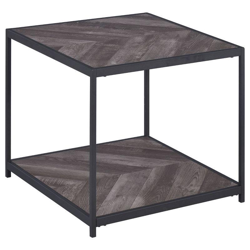 Beckley 23.5'' Square Rustic Grey Herringbone Wood & Metal End Table