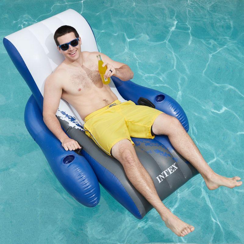 Intex Inflatable Floating Pool Recliner Chair with Cup Holders Large Outdoor