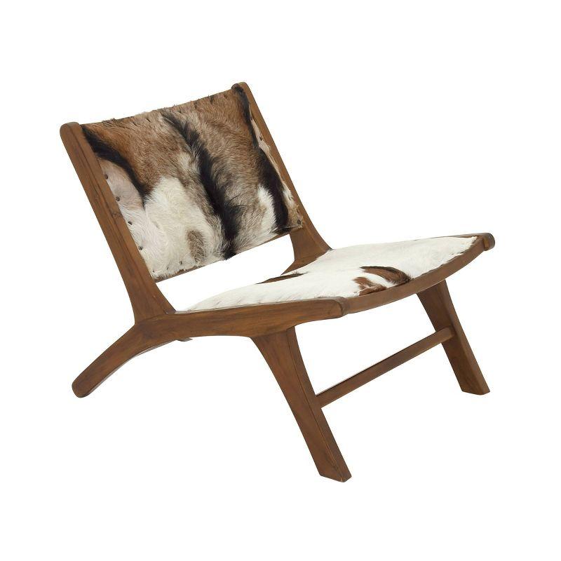 Set of 2 Rustic Goat Leather and Teak Accent Chairs Brown - Olivia & May: No Assembly, Indoor Use