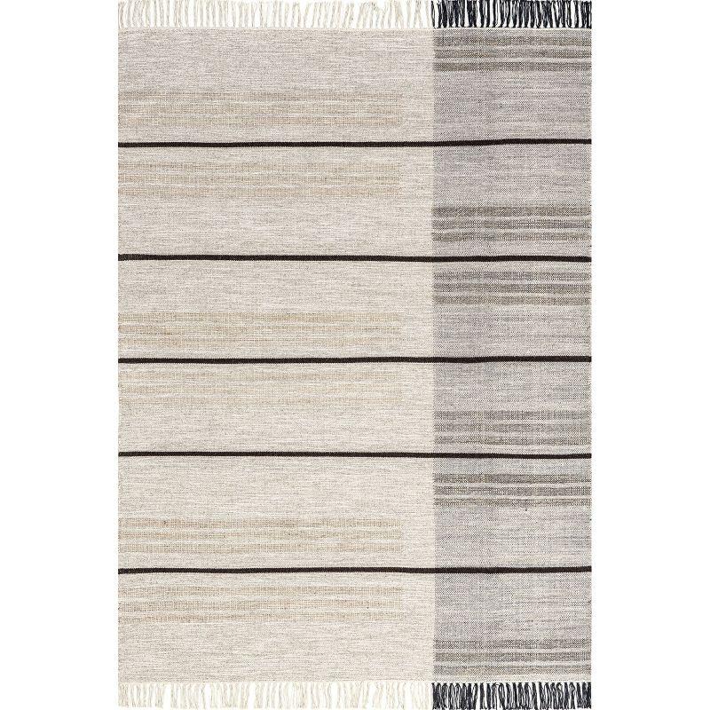 Nicky Beige and Gray Striped Wool Cotton Area Rug 4' x 6'