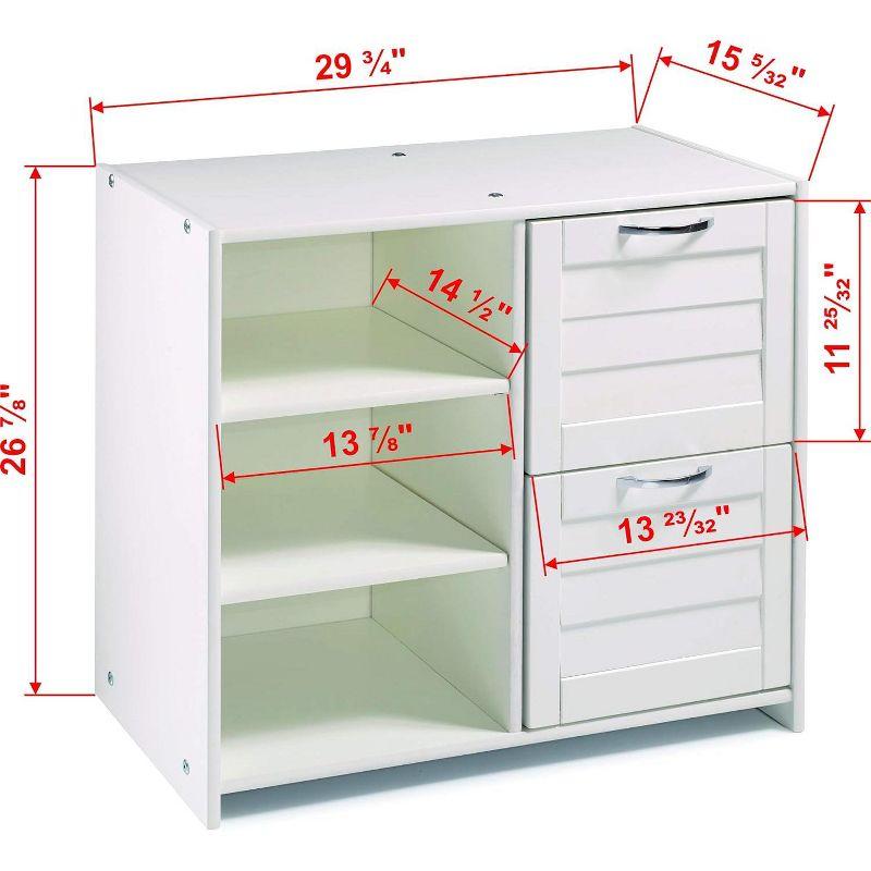 Pine Wood White 2-Drawer Low Loft Chest with Shelves