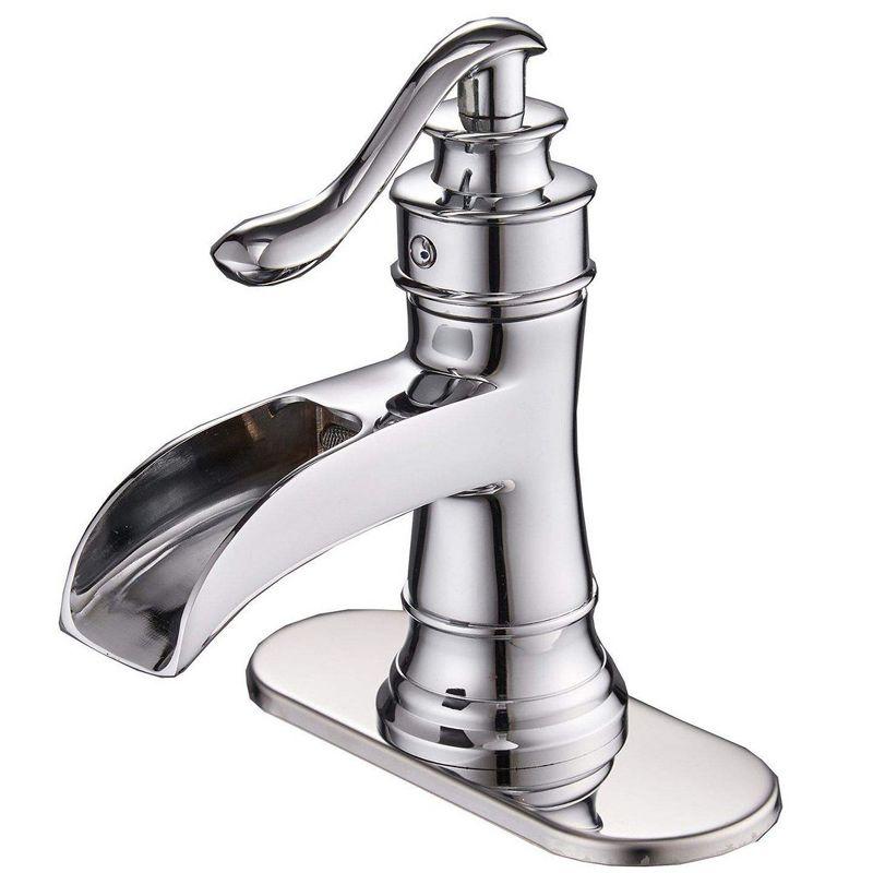 BWE Waterfall Single Hole Single-Handle Low-Arc Bathroom Faucet With Pop-up Drain Assembly