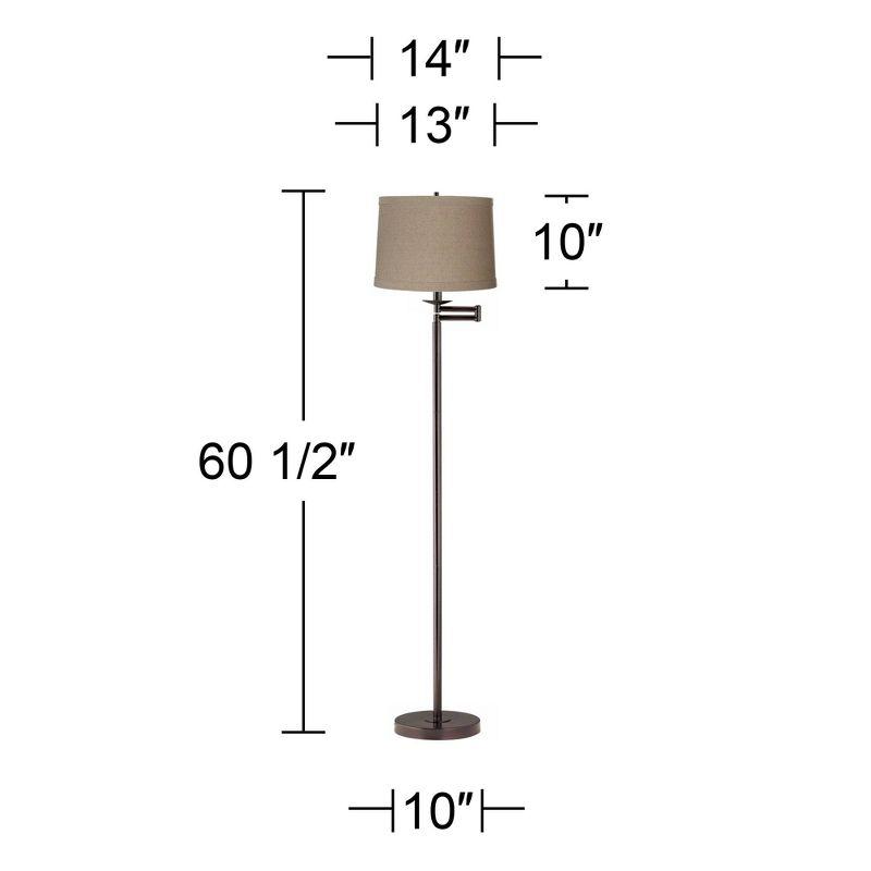 360 Lighting Modern Swing Arm Floor Lamp 60.5" Tall Bronze Natural Linen Drum Shade for Living Room Reading Bedroom Office