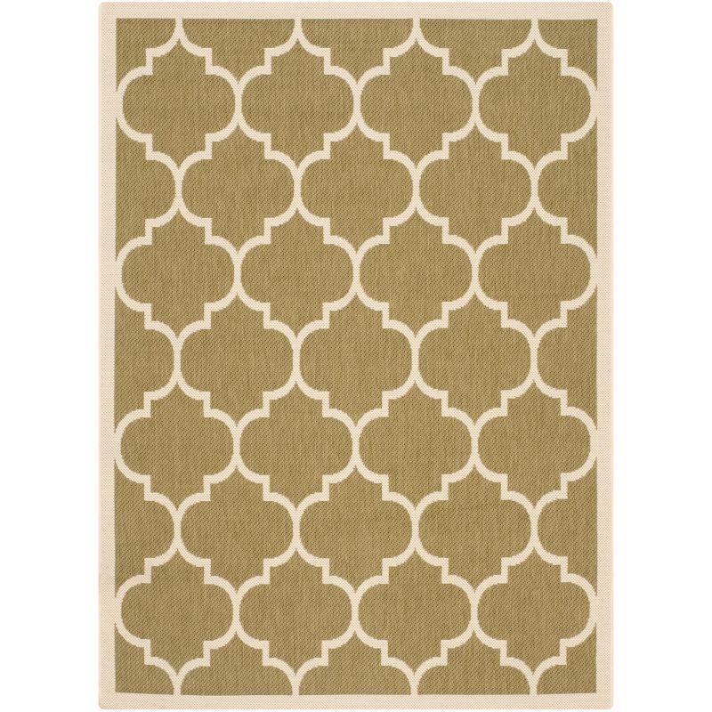 Black and Beige Synthetic Stain-Resistant Indoor/Outdoor Rug