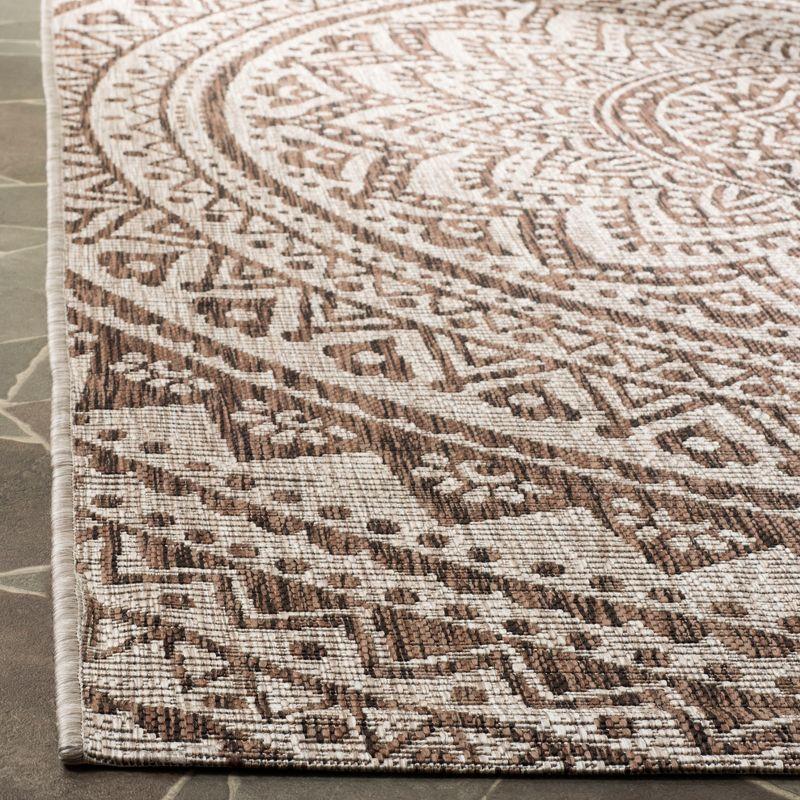 Courtyard CY8734 UV & Stain Resistant Non-Shedding Power Loomed Indoor/Outdoor Area Rug - Light Beige/Light Brown - 5'3"x5'3" - Safavieh