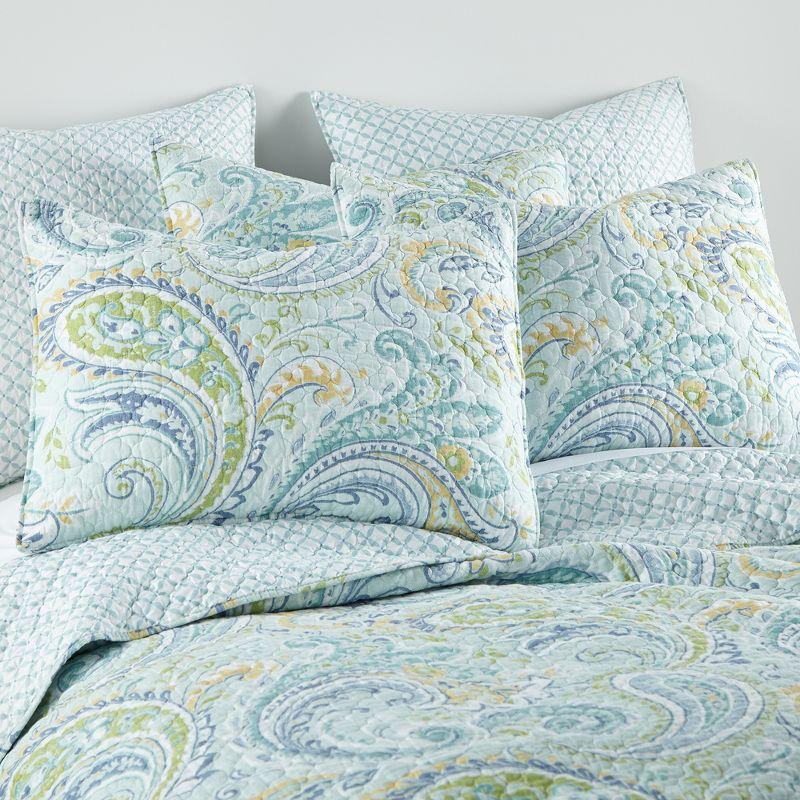 Blue Cotton Twin Reversible Paisley Quilt Set