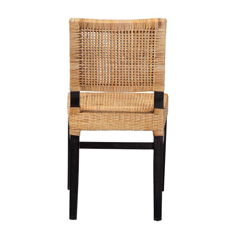 bali & pari Lesia Modern Bohemian Natural Brown Rattan and Espresso Brown Mahogany Wood Dining Chair