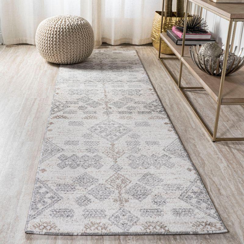 Gray Geometric Synthetic 2' x 10' Runner Rug