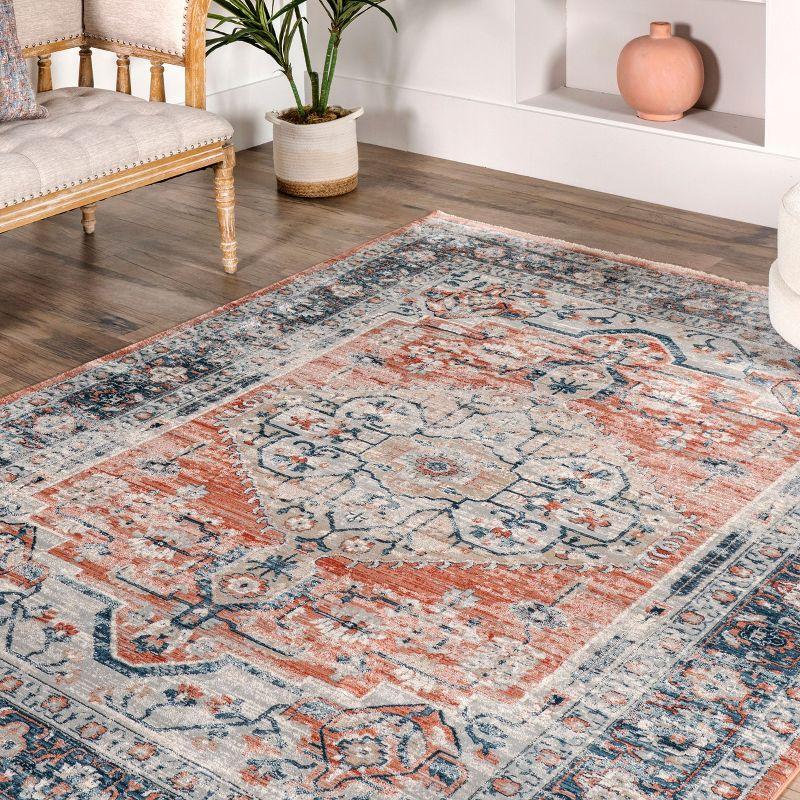 Nuloom Zara Medallion 3x5 Accent Indoor Area Rug for Living Room Bedroom Dining Room Entryway Kitchen, Rust/Blue