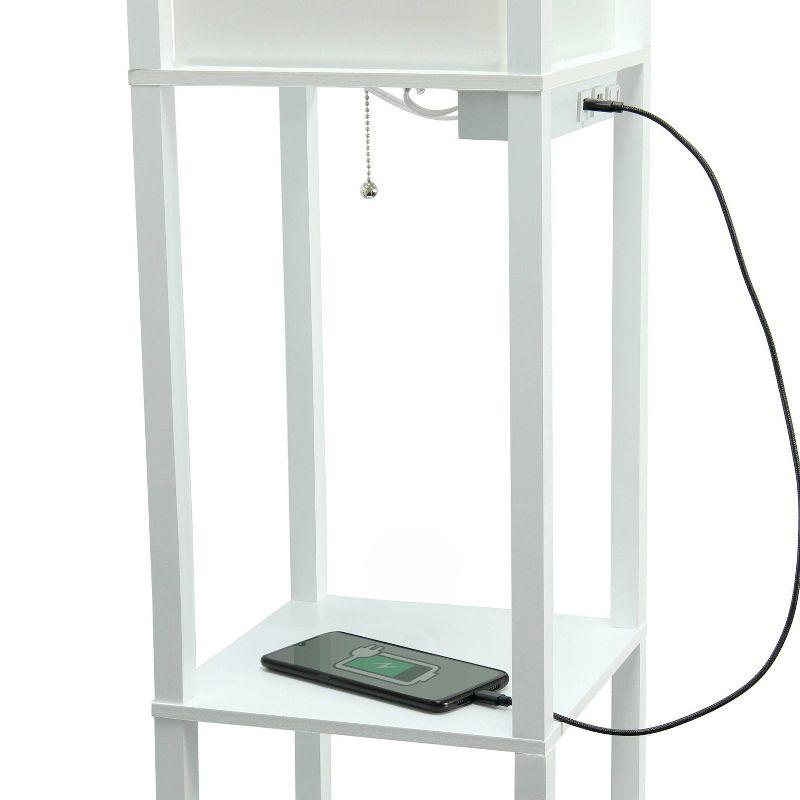 Creekwood Home Classix 62.5" 3-Tier Storage Floor Lamp with Charging Ports and Outlet White