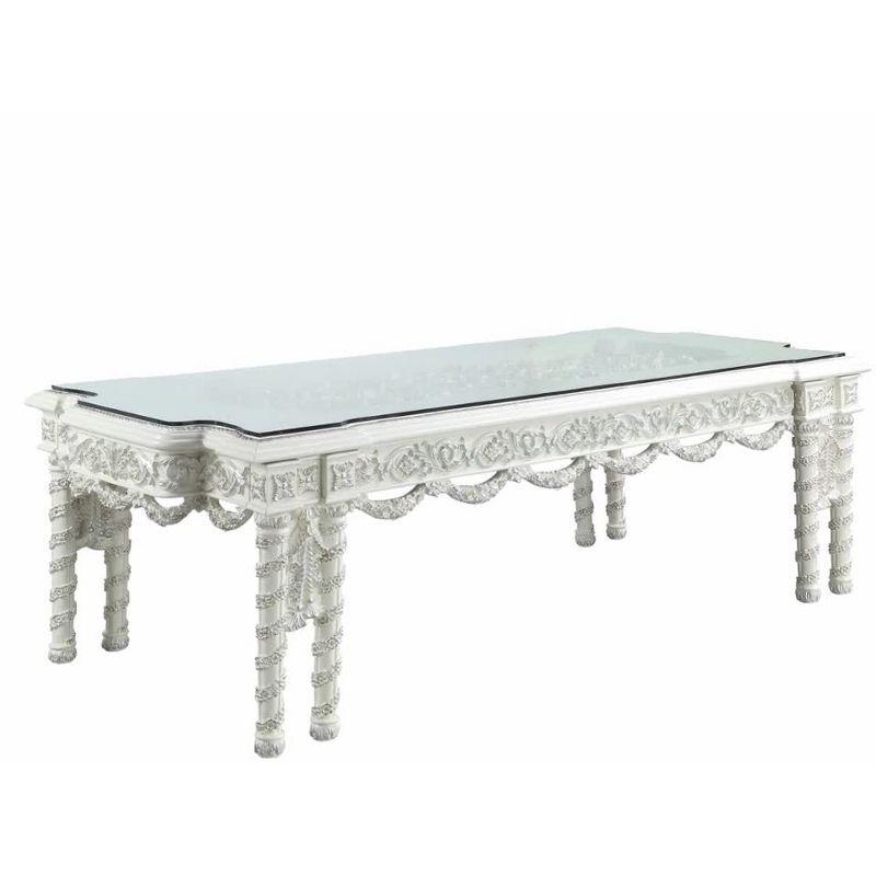 Elegant Antique White and Glass 108'' Vanaheim Dining Table